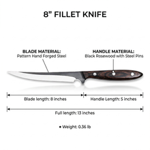 Barracuda 10" Hand Forged Fish Fillet Knife, Black Rosewood Handle