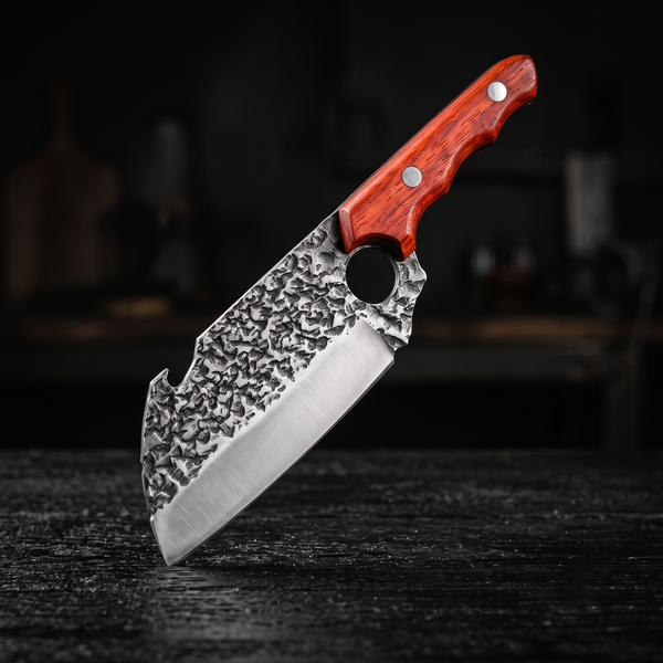 Hand Forged Pattern Sheepfoot Cleaver, Red Padduke Wood Handle