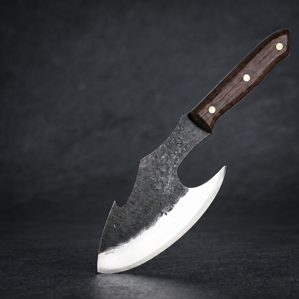 Megalodon 6.6 inch hand forged meat cleaver with finger hole and wenge handle, main view