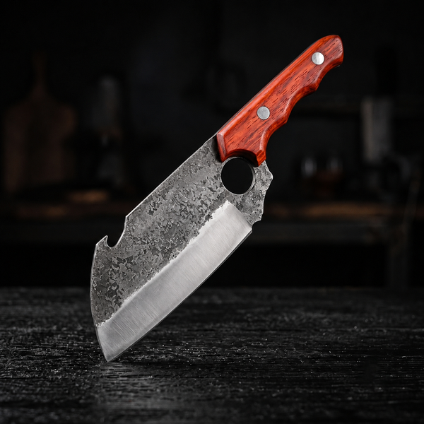 Hand forged 5.5 inch small clip point cleaver with red Padauk handle, main view