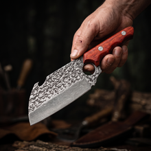 Hand Forged Pattern Sheepfoot Cleaver, Red Padduke Wood Handle