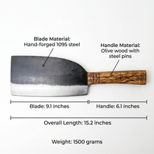 Mammoth 9" Hand Forged Meat Cleaver, 1095 Steel, Olive Wood Handle