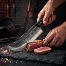 Kraken 8" Hand Forged Cleaver, 1095 Steel, Black Wenge Handle
