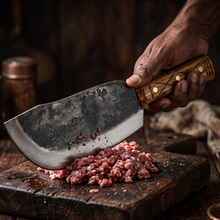 Grizzly 8.7" Hand Forged Meat Cleaver, Stainless Steel, Olive Wood Handle