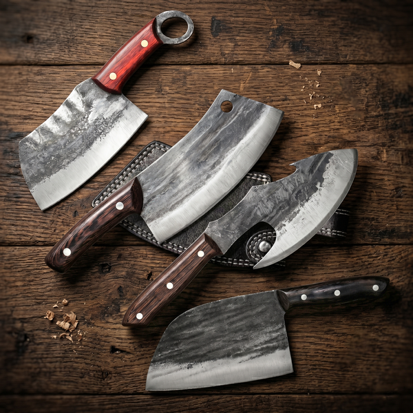 Handcrafted 4-Piece Hand Forged Chef & Cleaver Set by Xcutlery