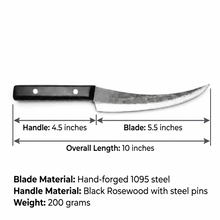 Mako 7.5" Hand Forged Boning Knife, 1095 Steel, Black Rosewood Handle