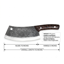 Kermode 7 inch Serbian chef knife showing the curved edge for rocking cuts