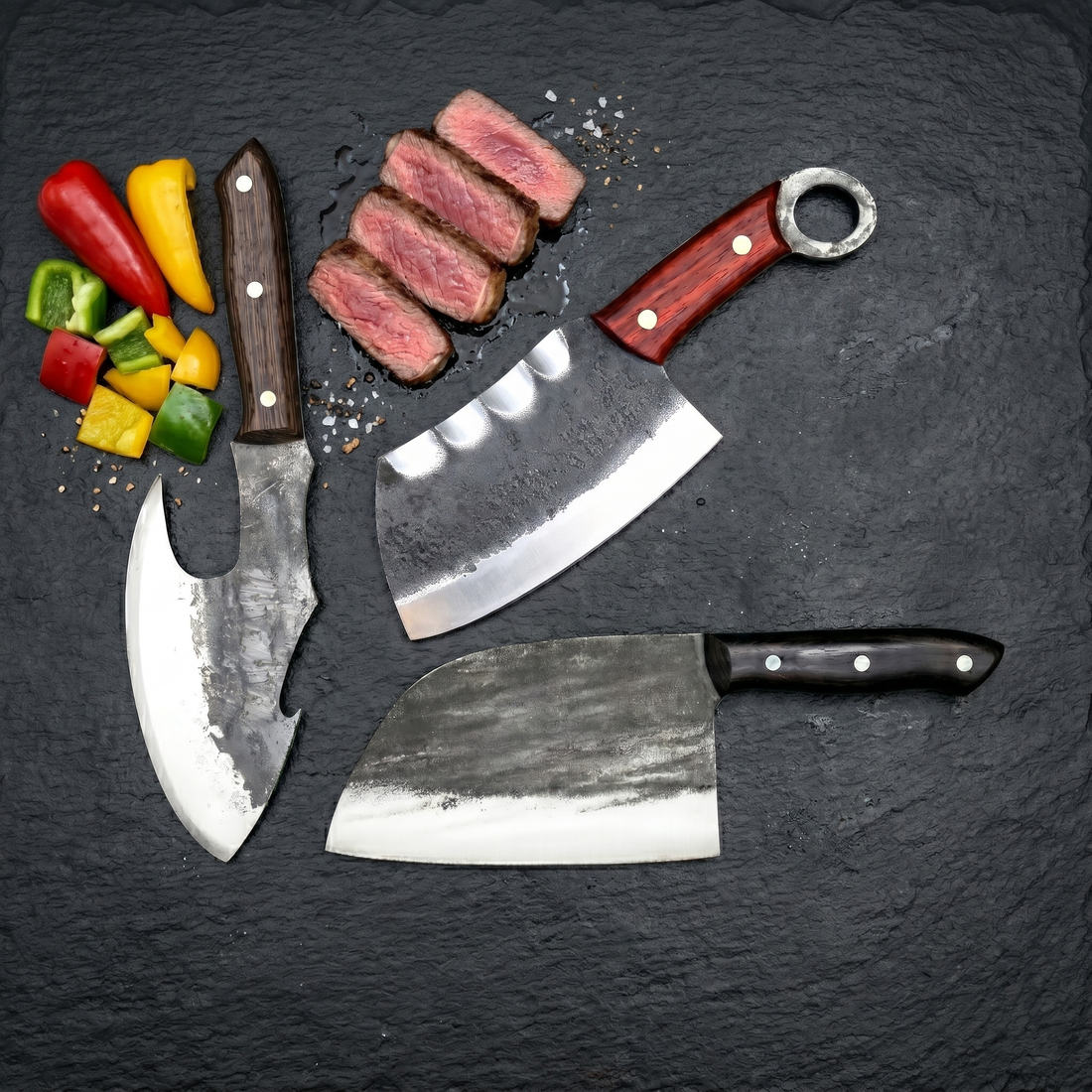 Warthog 6 inch cleaver knife for camp cooking and BBQ prep, full length view