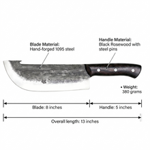 Kraken 8" Hand Forged Cleaver, 1095 Steel, Black Wenge Handle