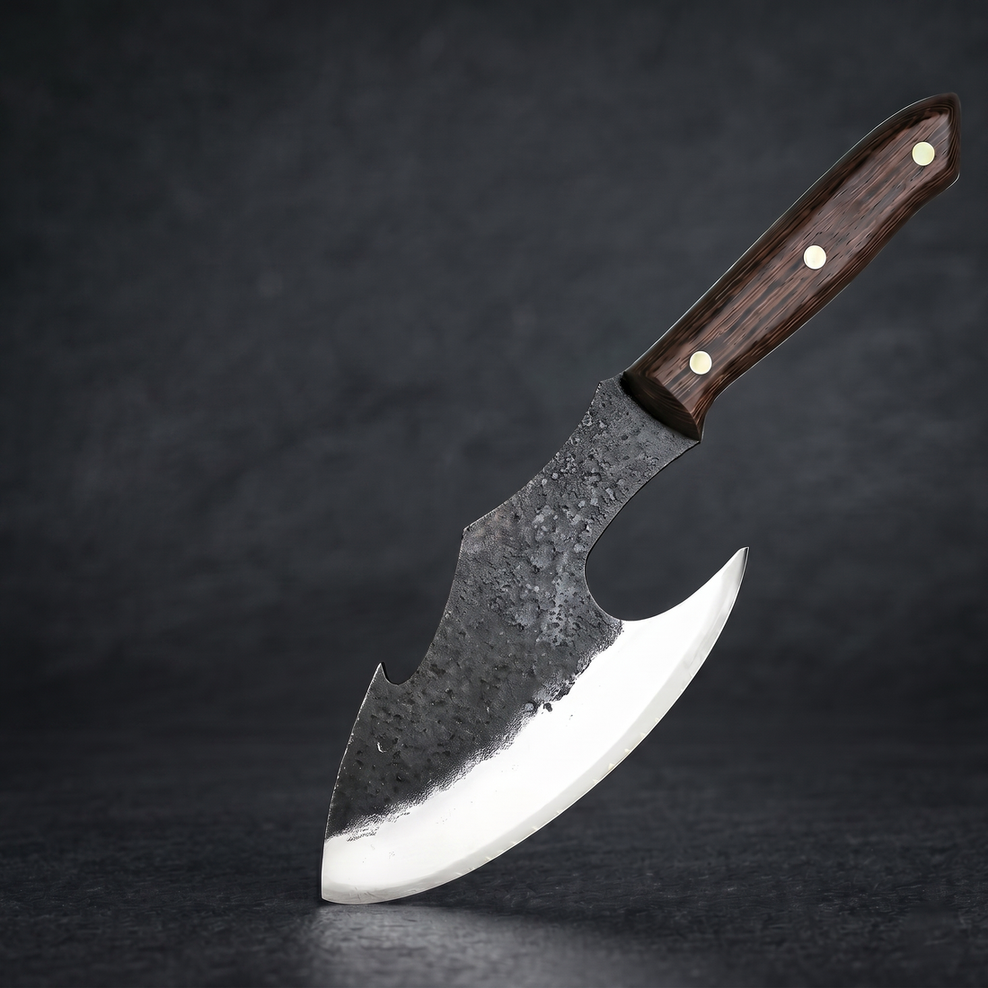 Megalodon 6.6 inch hand forged meat cleaver with finger hole and wenge handle, main view