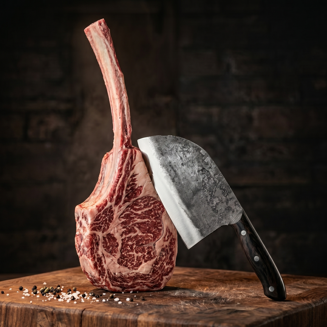 Aurochs Serbian style cleaver in high carbon steel, alternate view of the blade