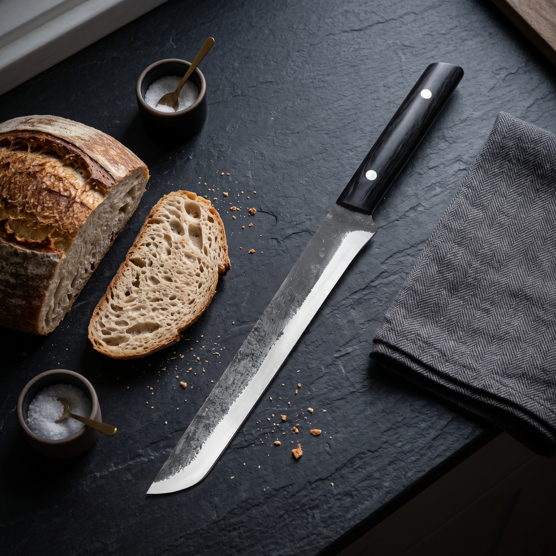 Mamba 11 inch high carbon steel brisket knife with polished sharp edge, detail view