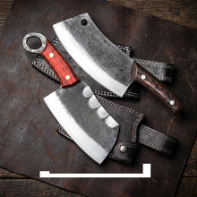 Hand forged cleaver set from the 4 piece chef and cleaver set with hammered flats