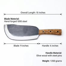 Grizzly 8.7" Hand Forged Meat Cleaver, Stainless Steel, Olive Wood Handle