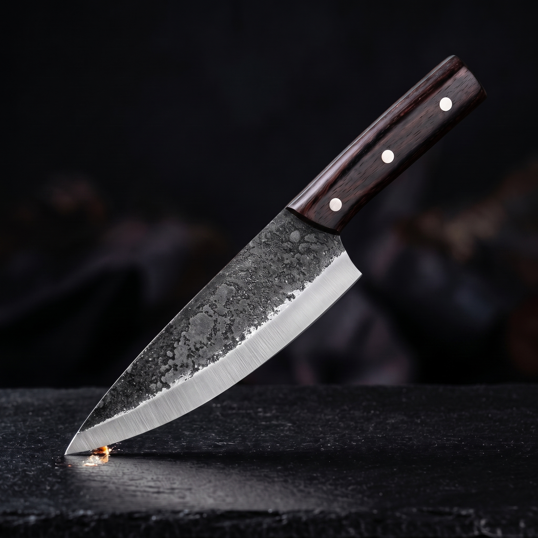 Orca 12" Hand Forged Chef Knife, High Carbon Steel, Black Rosewood Handle