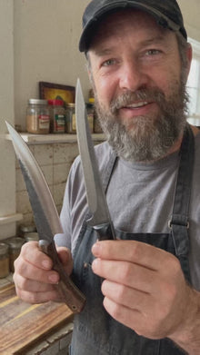 Hellfang 5" Hand Forged Butcher Knife, Small Meat Trimming Knife, High Carbon Steel, Full Tang, Hardwood Handle