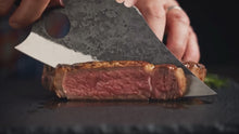Mastodon 7.5" Hand Forged Cleaver Knife, Clip Point, Hammer Textured High Carbon Steel, Rosewood Handle