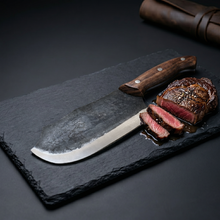 Rhino 8 inch Serbian cleaver for steak and vegetable prep, walnut handle